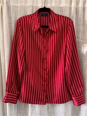 Vintage Karen Scott Bright Red Striped Button Up Size Large